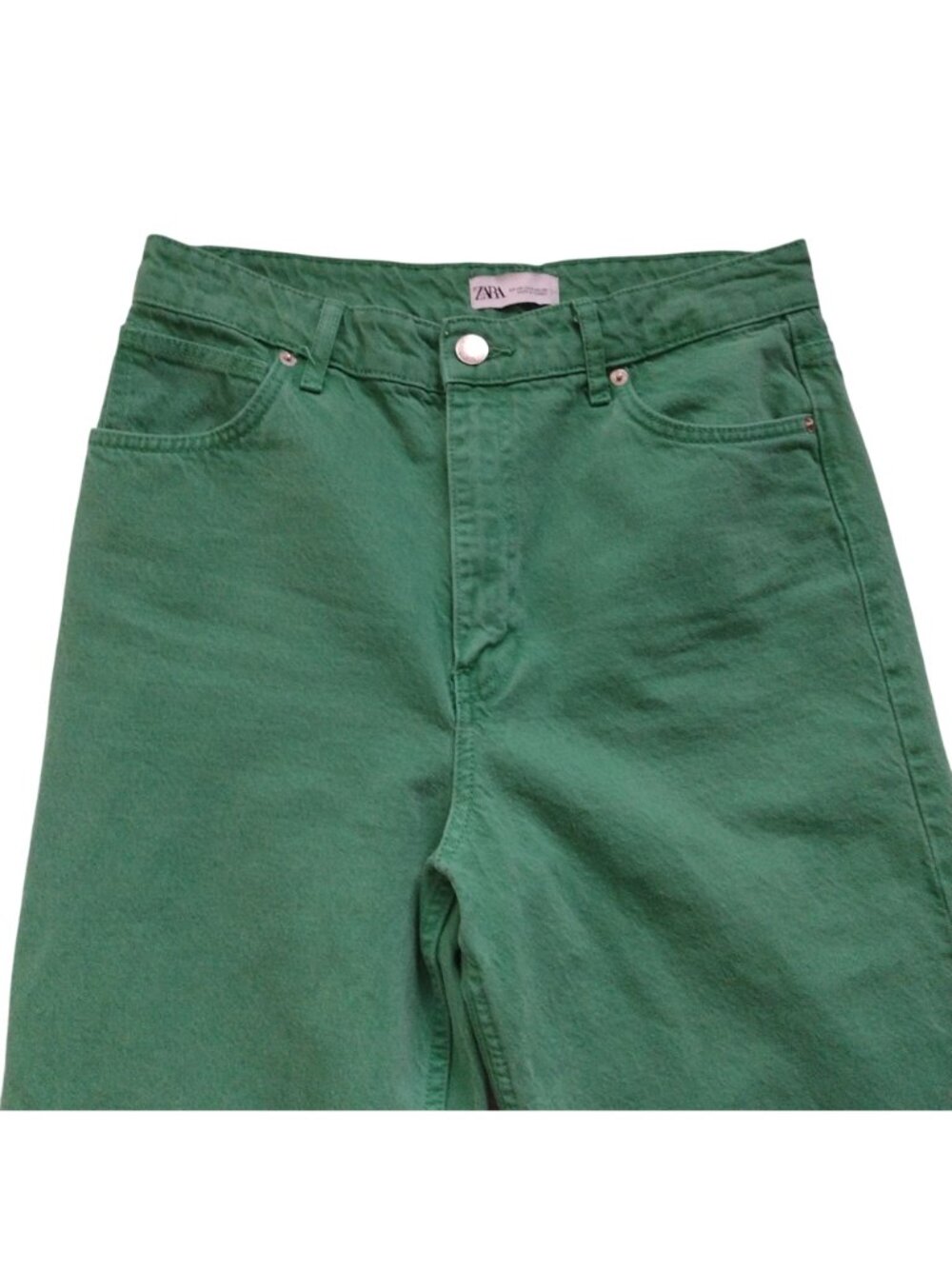 Zara Green Straight Leg Jeans 8 High Rise Bright Whimsical Denim - Picture 2 of 8
